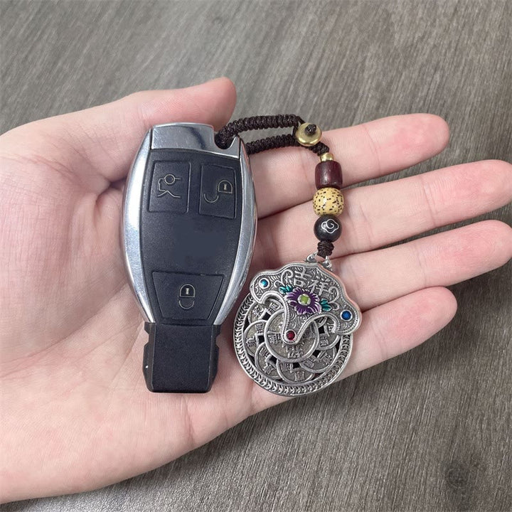 Buddha Stones Peony Flower Copper Coin Auspicious Wealth Key Chain - image 5
