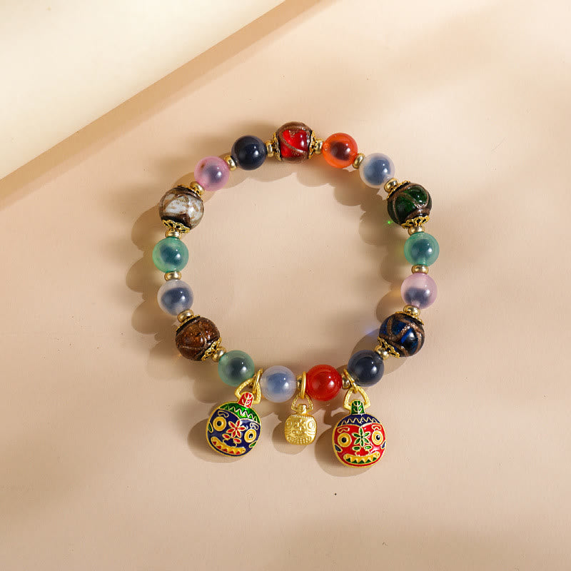 Buddha Stones Colorful Candy Agate Gold Swallowing Beast Family Liuli Glass Bead Strength Bracelet - Colorful Candy Agate - image 2