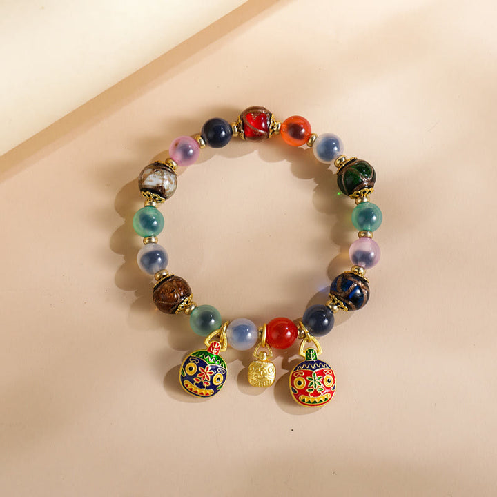 Buddha Stones Colorful Candy Agate Gold Swallowing Beast Family Liuli Glass Bead Strength Bracelet - Colorful Candy Agate - image 2