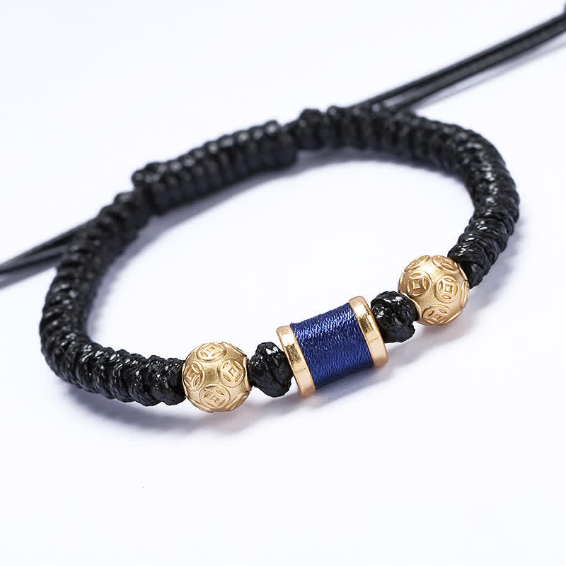 Buddha Stones 999 Sterling Silver Copper Coin Bead Copper Balance Braided String Bracelet - Gold Blue - image 13