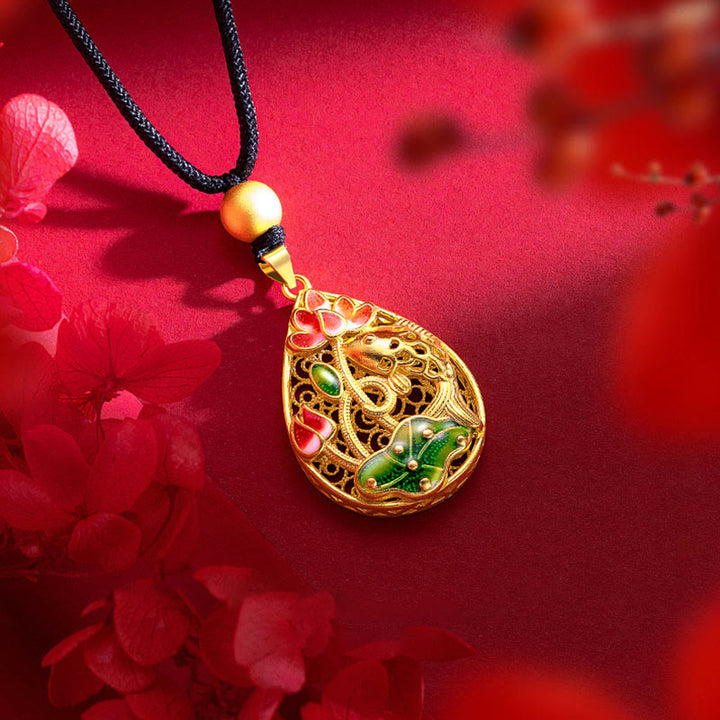 Buddha Stones Koi Fish Lotus Flower Leaf Copper Luck Necklace Pendant - image 4