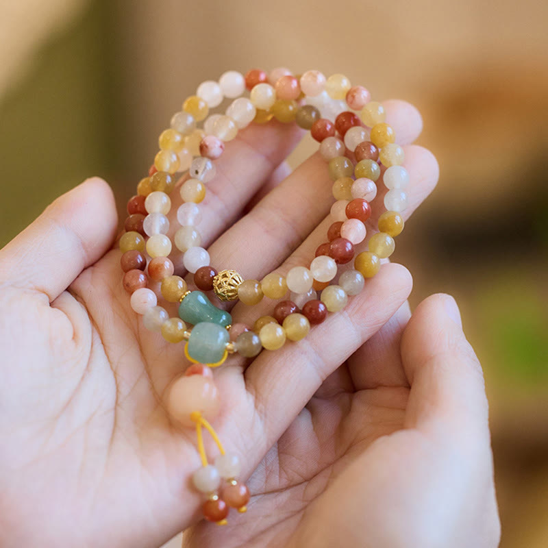 Buddha Stones Natural Golden Silk Jade Pumpkin Charm Wealth Luck Triple Wrap Bracelet - image 6
