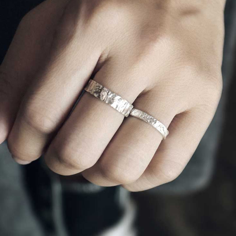 Buddha Stones 925 Sterling Silver Simple Design Blessing Couple Ring - image 11