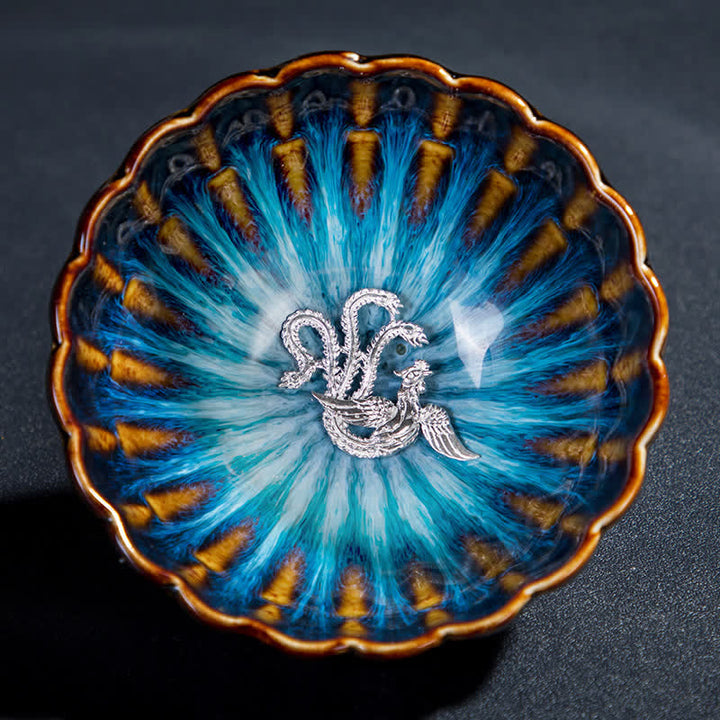 Buddha Stones Lotus Goldfish Auspicious Dragon Phoenix Ceramic Teacup Inlaid Tea Cups 130ml - Phoenix - image 12