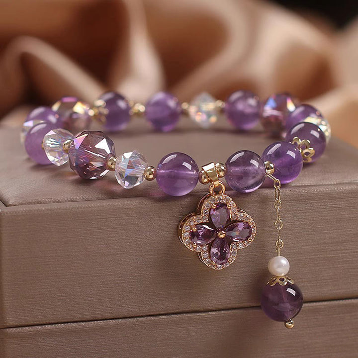 Buddha Stones "All the best for Calm and Wisdom" Amethyst Flower Bracelet Includes Gift Message Card - image 4
