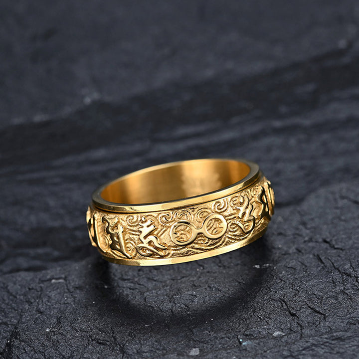 Buddha Stones Om Mani Padme Hum Balance Calm Titanium Steel Ring - image 5