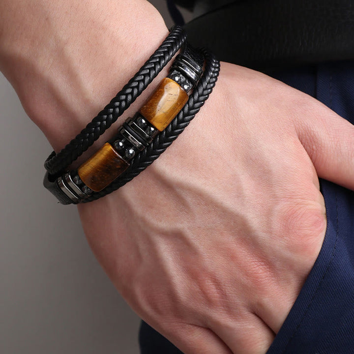 Buddha Stones Tiger Eye Power Magnetic Buckle Multilayered Leather Bracelet - image 6