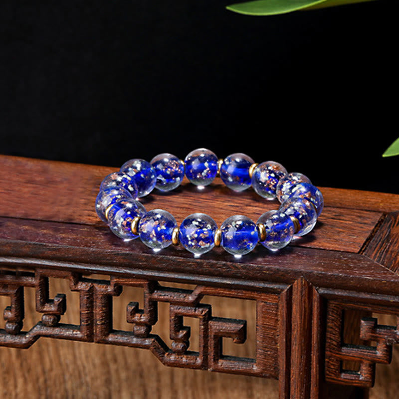 Buddha Stones Gold Swallowing Beast Family Charm Luminous Fluorescent Liuli Glass Bead Success Bracelet - Blue - Simple Version - 12mm - image 28