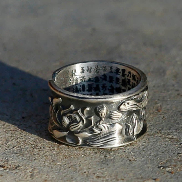 Buddha Stones 999 Sterling Silver Luck Koi Fish Lotus Heart Sutra Wealth Ring - image 5