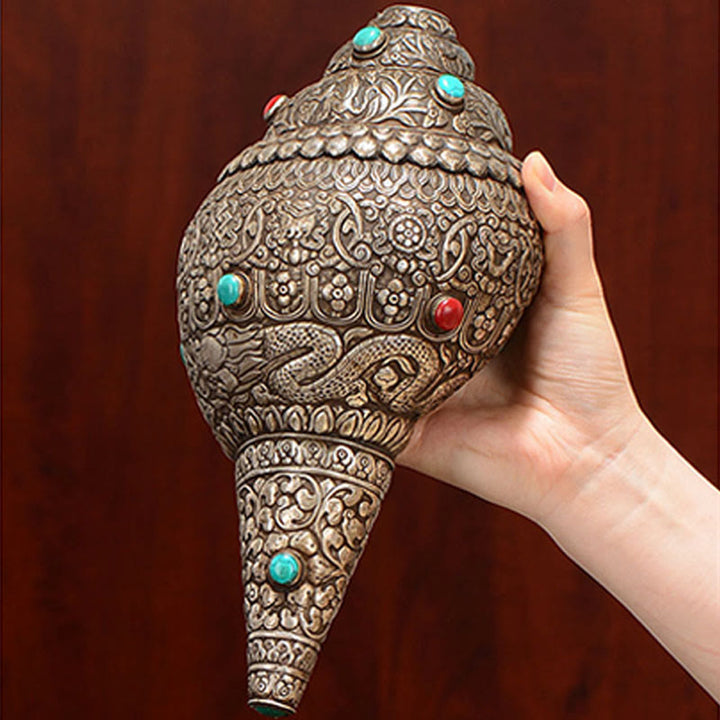 Buddha Stones Tibetan Handmade Natural Shankha Engraved Eight Auspicious Symbols Conch Shell Lucky Home Decoration - image 2