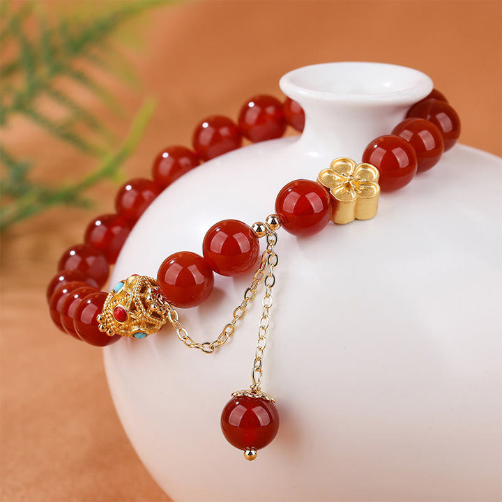 Buddha Stones Natural Red Agate White Agate Peach Blossom Self-acceptance Bracelet - image 2