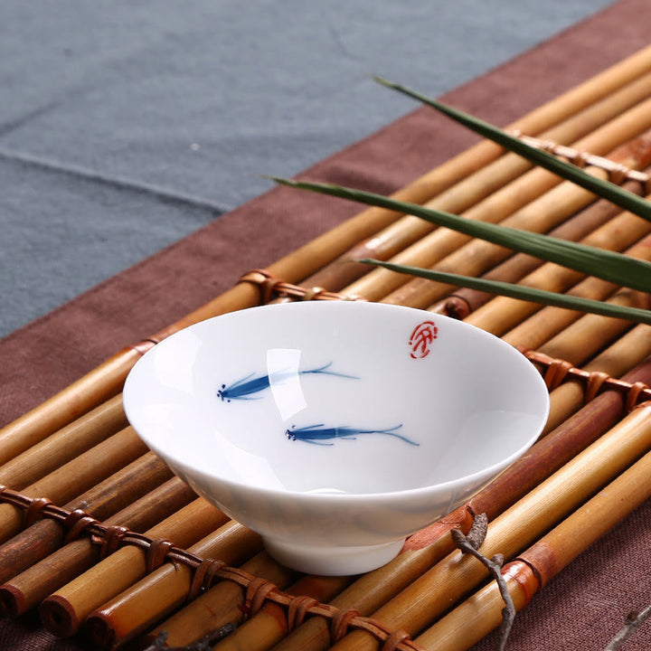 Buddha Stones Jingdezhen Blue and White Porcelain Koi Fish Ceramic Teacup Kung Fu Tea Cups - Two Koi Fish 8.5cm*3.5cm*60ml - image 3