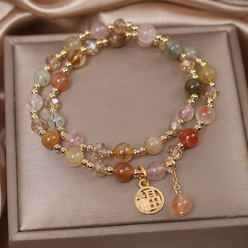 Buddha Stones Multicolored Rutilated Quartz Fu Character Auspiciousness Bracelet - image 2