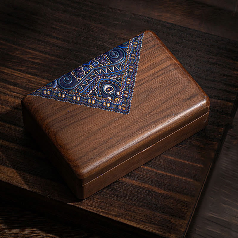 Vintage Handmade Black Walnut Wood Jewelry Storage Box With Mirror - image 5