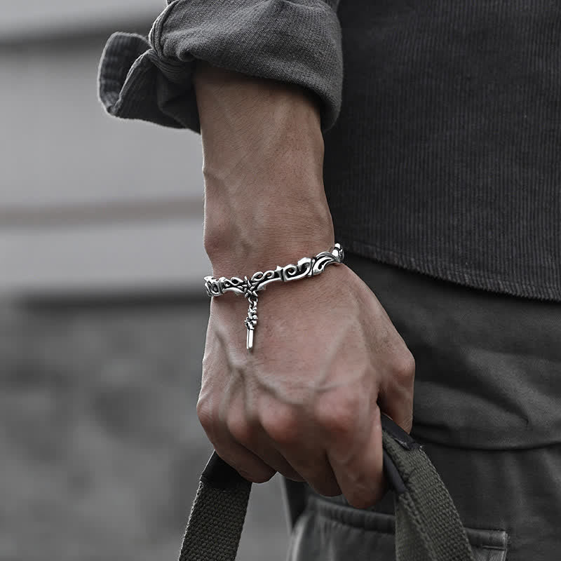Buddha Stones Viking Style Twisted Braided Pattern Copper Balance Bracelet - Sword - image 0