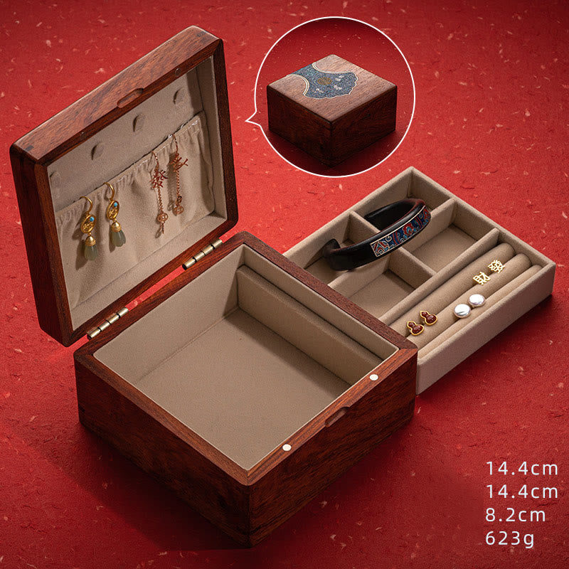 Antique Flower Leaf Handmade Rosewood Jewelry Storage Box Wooden Gift Organizer Box - Medium Rosewood Jewelry Box 14.4*14.4*8.2cm - image 24