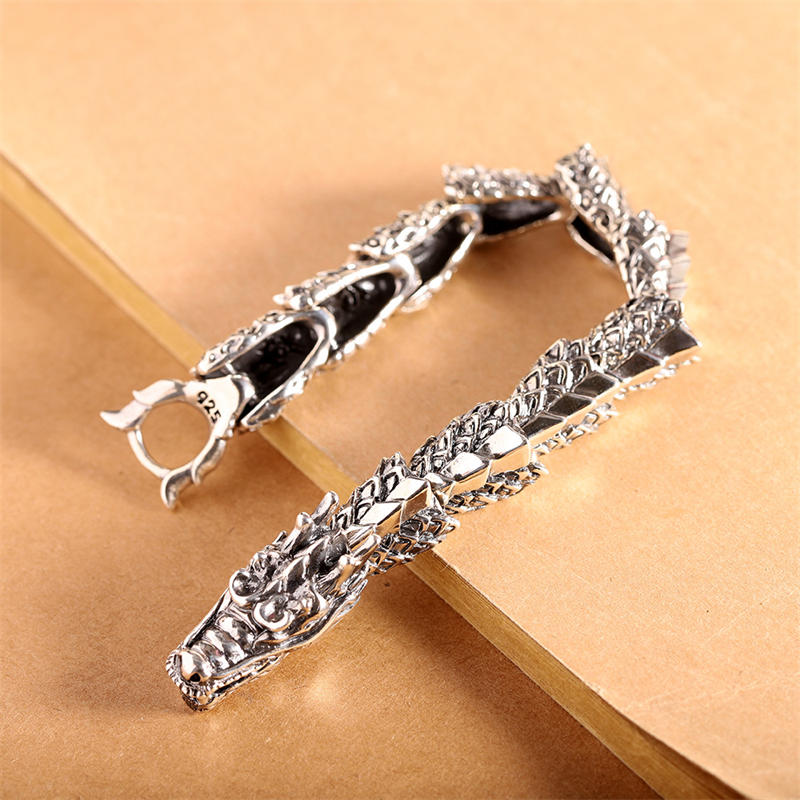Buddha Stones 925 Sterling Silver Dragon Luck Success Bracelet Bangle - image 1