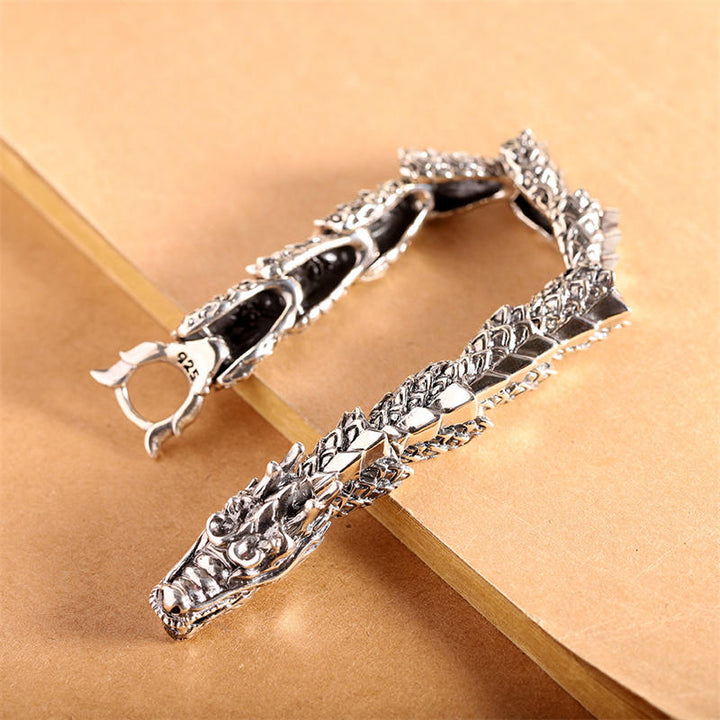Buddha Stones 925 Sterling Silver Dragon Luck Success Bracelet Bangle - image 1