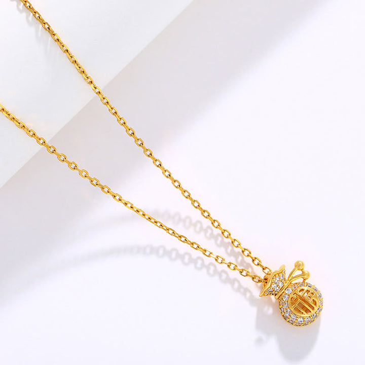 24K Gold Plated Fu Character Fortune Money Bag Necklace Pendant - image 3