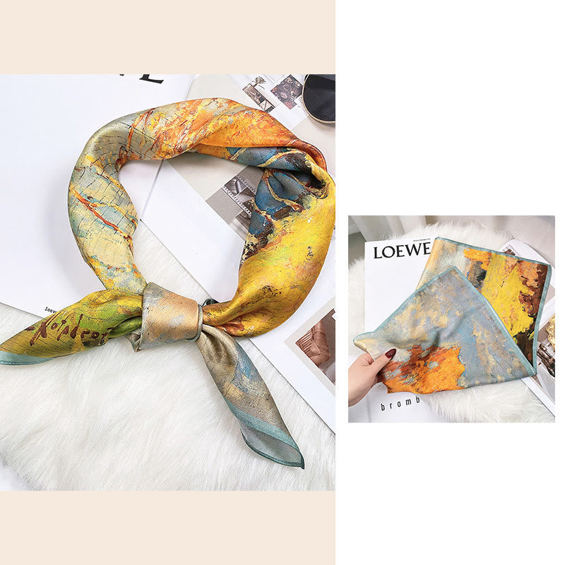 Buddha Stones Pastoral Scene Hot Air Balloon Spring Blossom 100% Mulberry Silk Neck Hair Scarf - Oil Painting - image 33