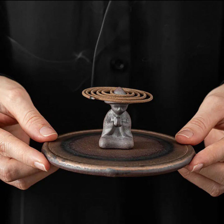 Small Person Meditation Ceramic Spiritual Healing Incense Burner - image 4