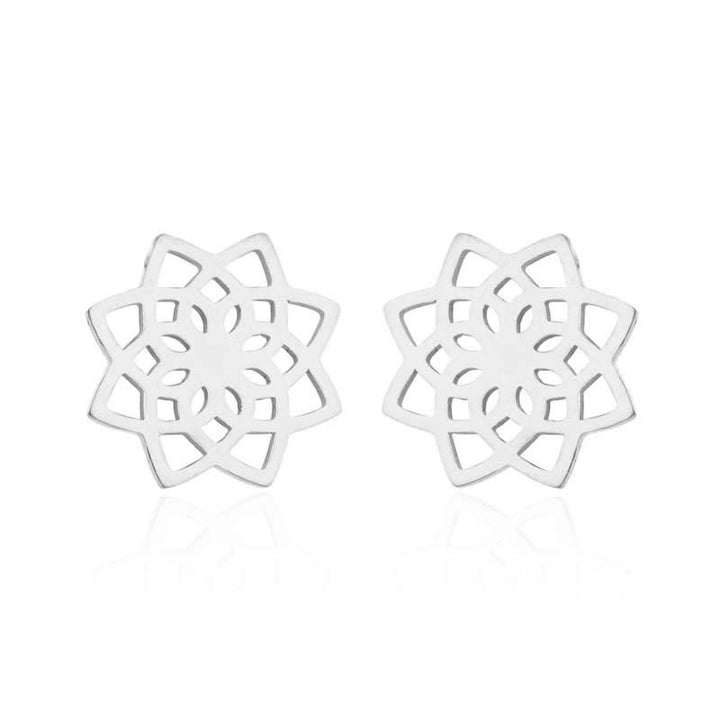Tibetan Lotus Pattern New Beginning Stud Earrings - image 1