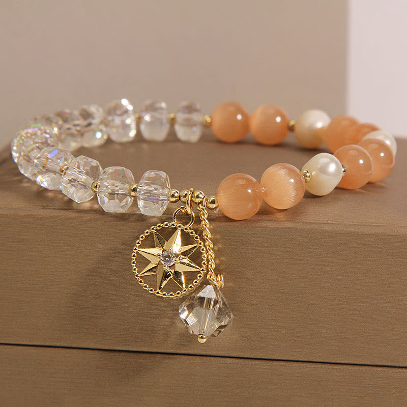 Buddha Stones Orange Cat's Eye White Crystal Star Support Bracelet - Cat's Eye&White Crystal - image 0