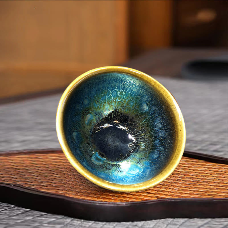 Buddha Stones Vintage Handmade Chinese Jianzhan Blue Colorful Glaze Ceramic Teacup Ceramic Kung Fu Tea Cup - image 1