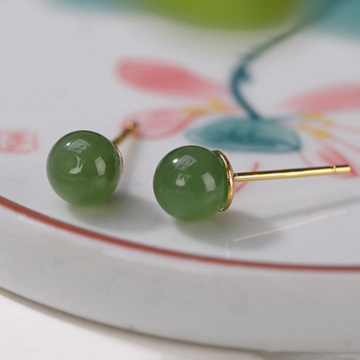 Buddha Stones 925 Sterling Silver Round Cyan Jade Healing Calm Stud Earrings - image 7