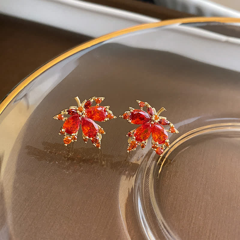 Buddha Stones Maple Leaf Zircon Luck Necklace Pendant Ring Earrings - image 2