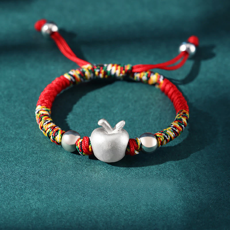 Buddha Stones 999 Sterling Silver Apple Red Multicolored Rope Luck Protection Handcrafted Kids Bracelet - 999 Sterling Silver Apple - Colorful Rope(Bracelet Size 12+4cm) - image 15