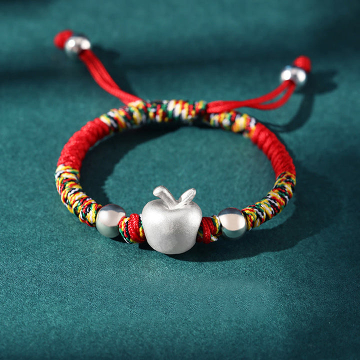 Buddha Stones 999 Sterling Silver Apple Red Multicolored Rope Luck Protection Handcrafted Kids Bracelet - 999 Sterling Silver Apple - Colorful Rope(Bracelet Size 12+4cm) - image 15