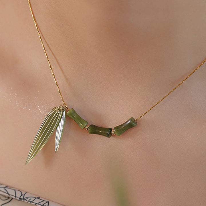 Buddha Stones Bamboo Leaf Jade Design Wealth Necklace Pendant - image 8
