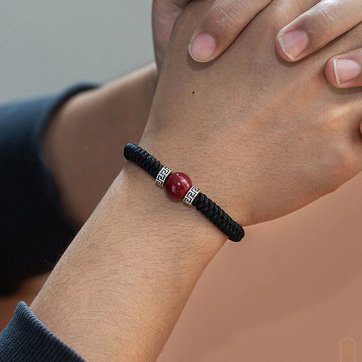 Buddha Stones 925 Sterling Silver Natural Cinnabar Bead Calm Handmade Braided String Bracelet - image 10