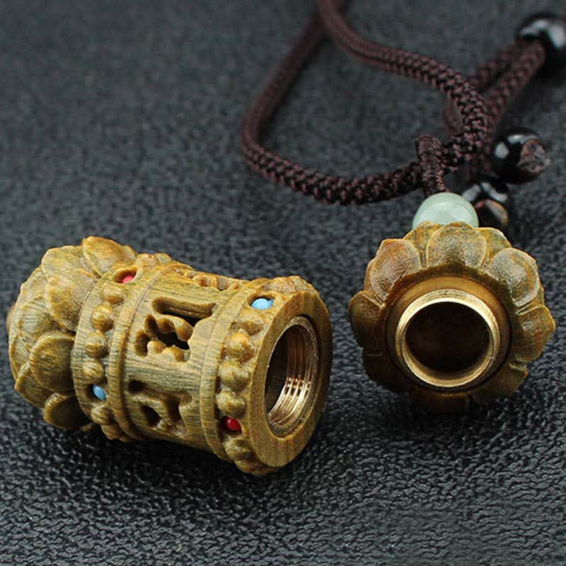 Buddha Stones Tibet Green Sandalwood Rosewood Om Mani Padme Hum Lotus Positive Soothing Necklace Pendant - image 6