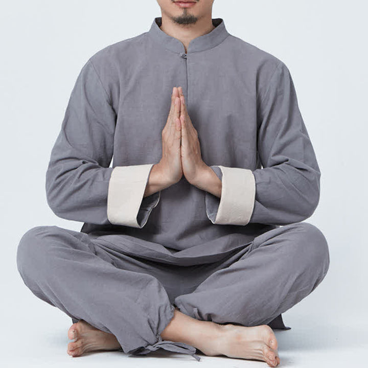 Buddha Stones Spiritual Zen Meditation Yoga Prayer Practice Cotton Linen Clothing Men's Set - Gray - US/UK/AU44，EU54 (3XL) - image 14