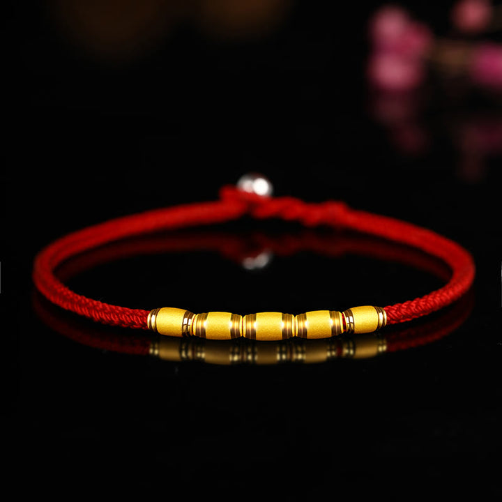 Buddha Stones 999 Gold Lucky Bead Eight Thread Peace Knot Red Rope Bracelet - Five Gold Beads - 24cm - image 8