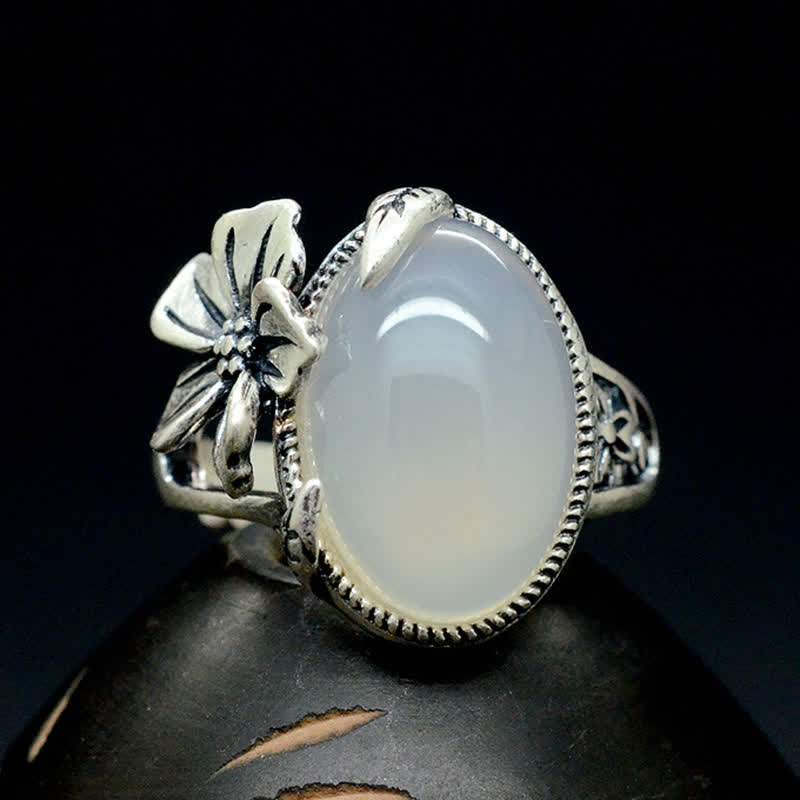 Buddha Stones 990 Sterling Silver Natural Chalcedony Plum Positive Harmony Ring - image 10