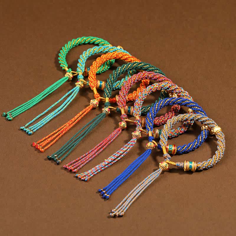 Buddha Stones Tibetan Handmade Luck Protection Thangka Prayer Wheel Bell Charm Braid String Bracelet - image 2