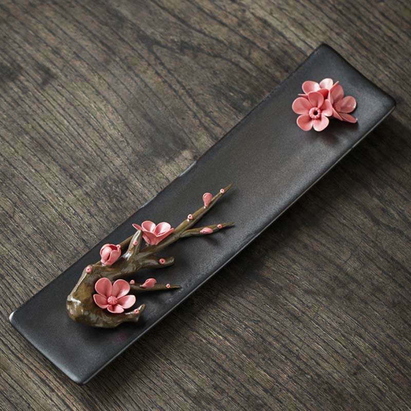 Buddha Stones Lotus Peony Rose Flower Ceramic Spiritual Incense Burner - Red Plum - image 13