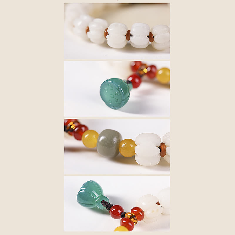 Buddha Stones Natural Bodhi Seed Red Agate Bodhi Calm Harmony Engraved Pumpkin Bead Lotus Bracelet - image 8