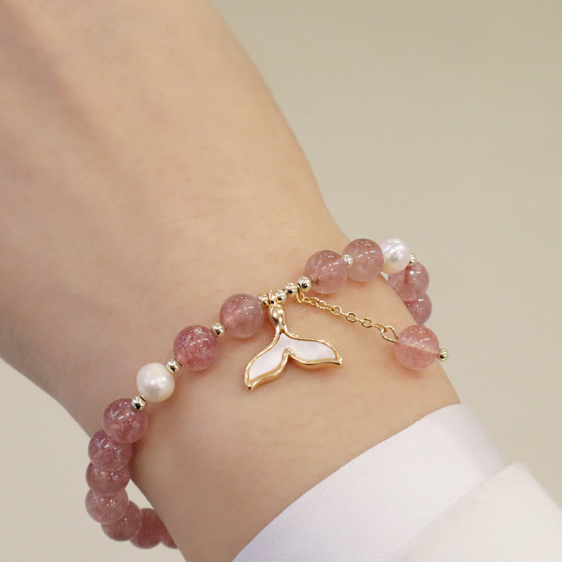 Buddha Stones Strawberry Quartz Pearl Elk Smiley Face Fishtail Fu Character Charm Healing Bracelet - image 8