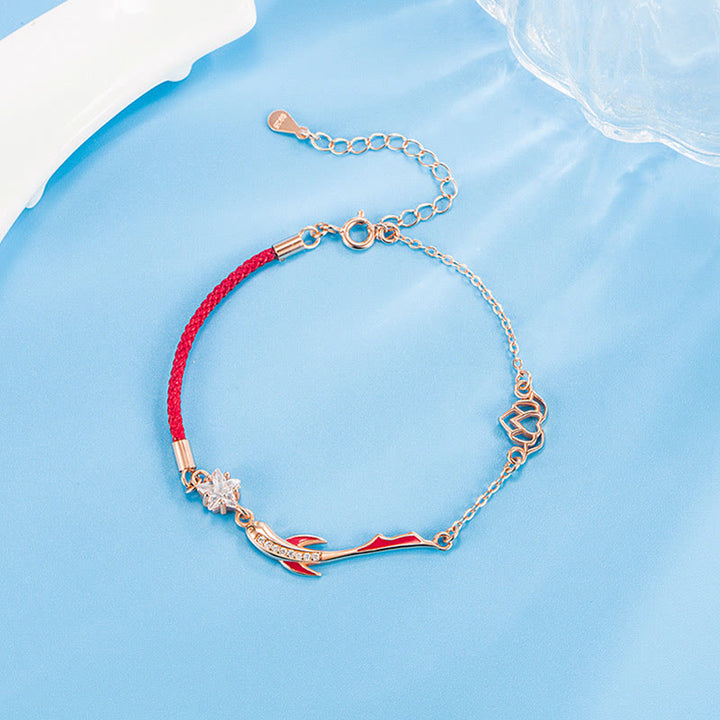 Buddha Stones 925 Sterling Silver Luck Koi Fish Lotus Star Braided Red String Bracelet - image 9