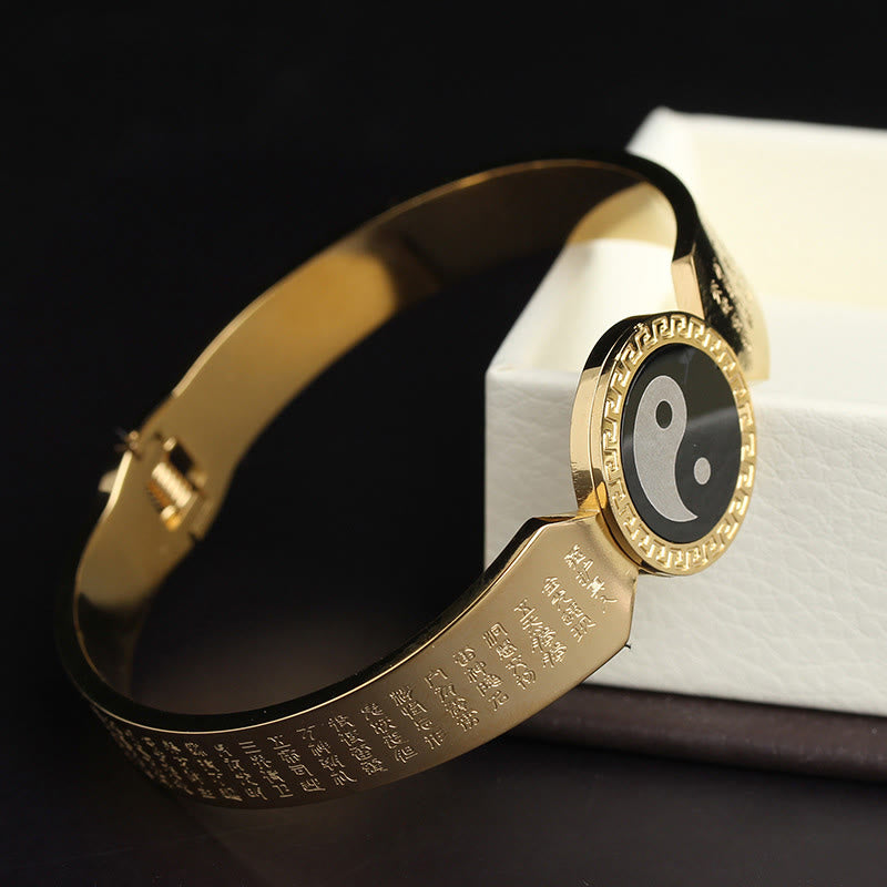 Buddha Stones Yin Yang Lotus Om Mani Padme Hum Mantra Titanium Steel Harmony Bracelet Bangle - image 1