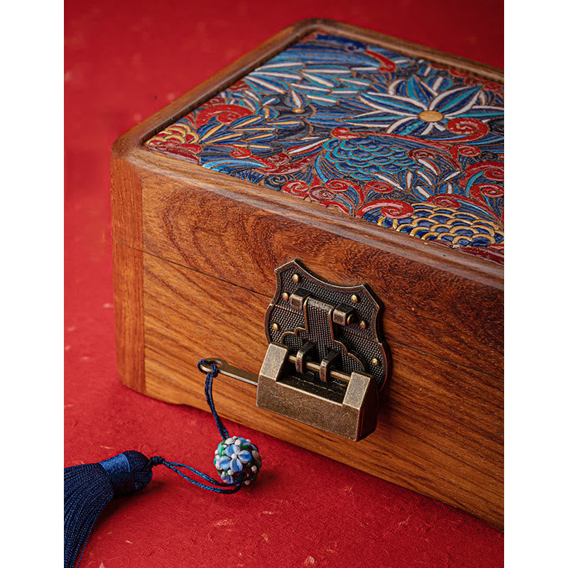 Retro Handmade Floral Pattern Rosewood Jewelry Storage Box Lockable Wooden Gift Organizer Box - image 3