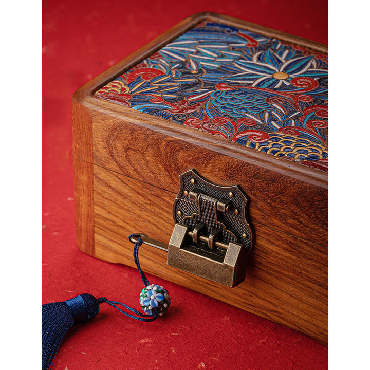 Retro Handmade Floral Pattern Rosewood Jewelry Storage Box Lockable Wooden Gift Organizer Box - image 3