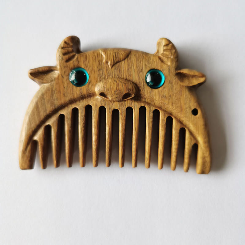 Chinese Zodiac Green Sandalwood Peace Mini Portable Comb - Green Sandalwood - Ox - image 22