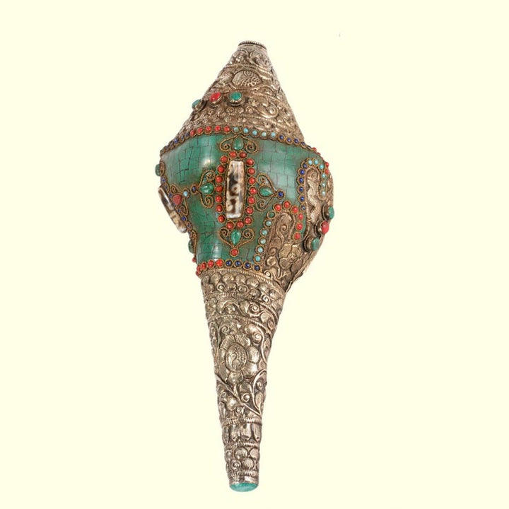 Tibetan Handmade Engraved Shankha Double Dorje Buddha Conch Shell Wealth Positive Decoration - image 8