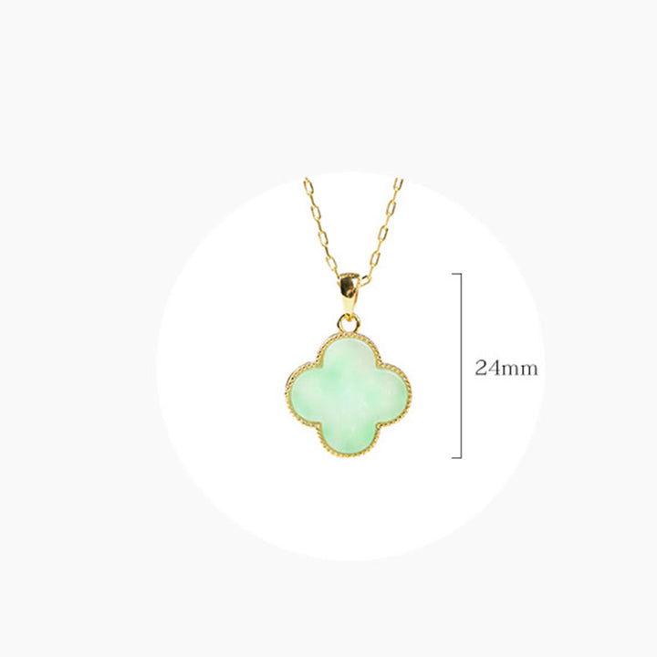 Buddha Stones Four Leaf Clover Jade Pattern Luck Necklace Pendant - image 5