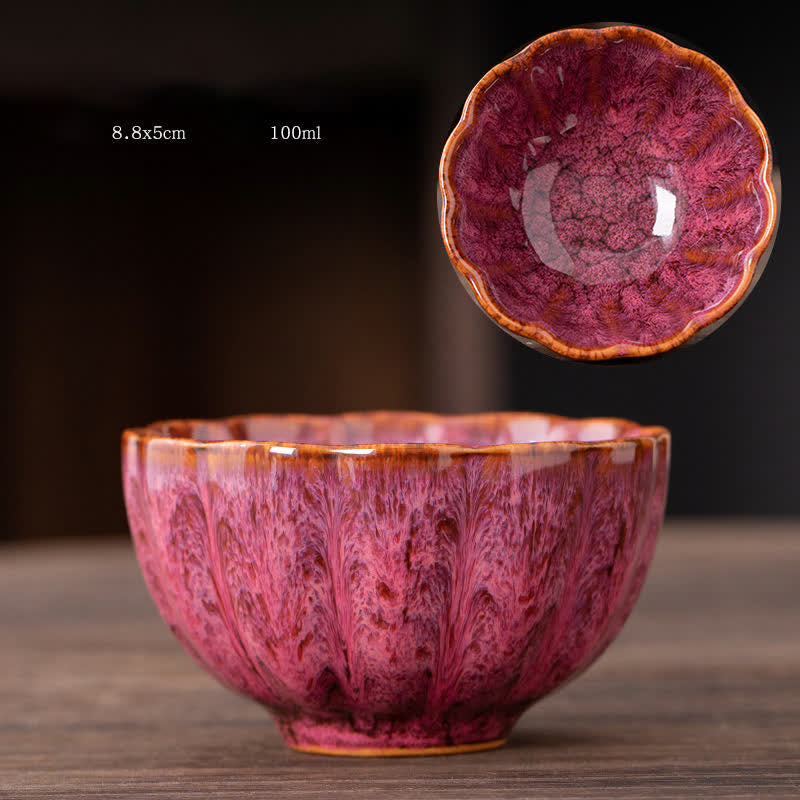 Buddha Stones Peach Blossom Pattern Ceramic Teacup Flower Tea Cups - DeepPink - image 18